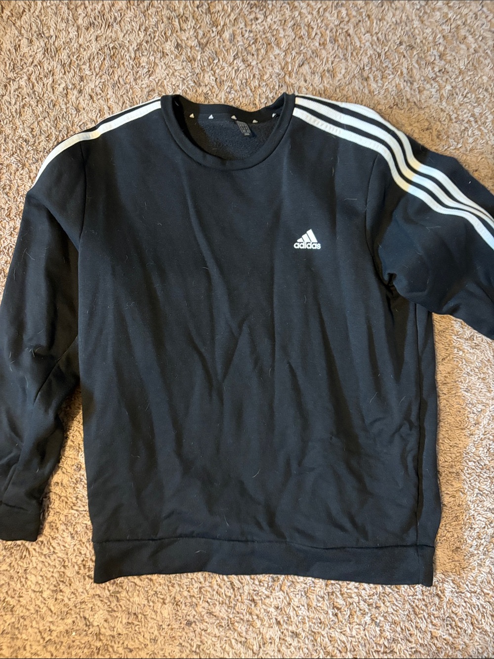 adidas Black Crewneck Sweatshirt with White Shoulder Stripes
